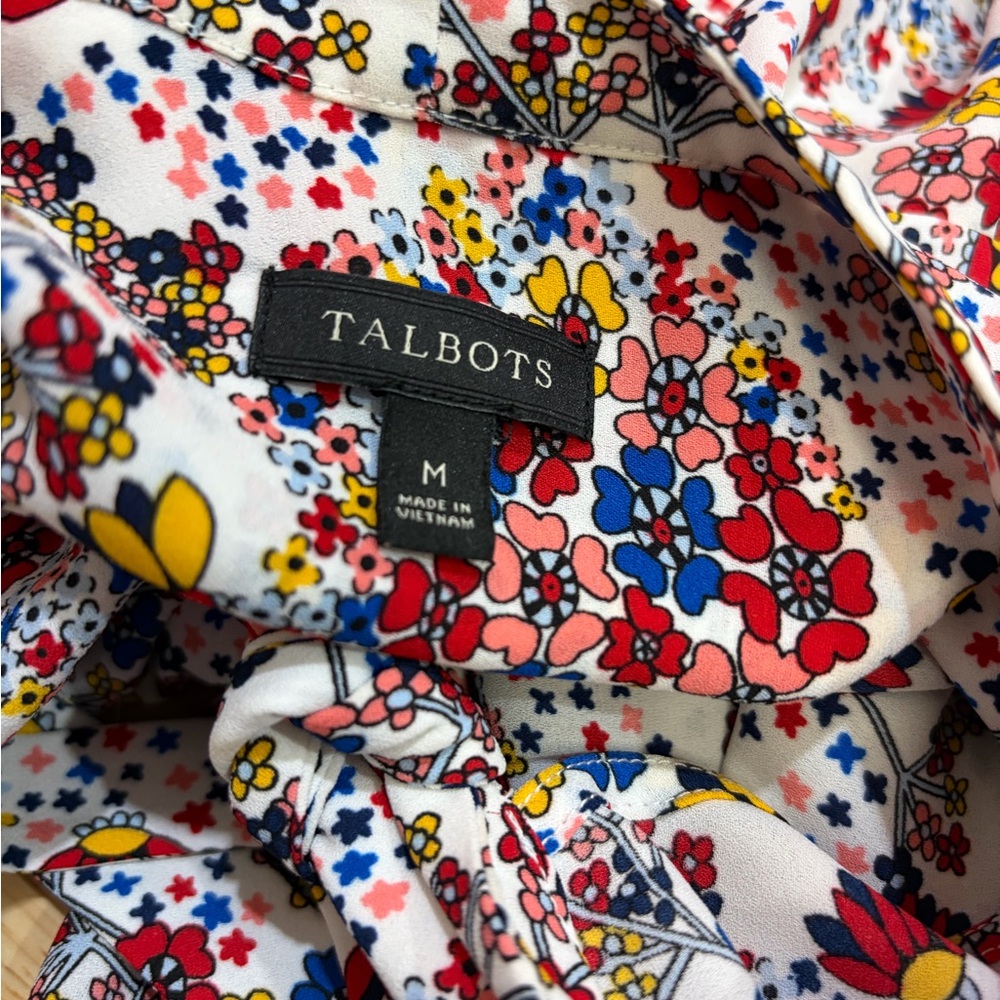 Talbots Meadow Multicolor Floral Bow Tie Neck Blouse Long Sleeve Romantic - Picture 9 of 10